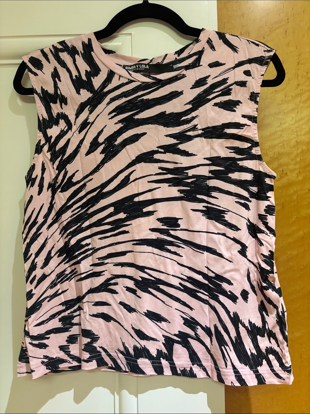 Pink and Black Sleeveless Graphic Top